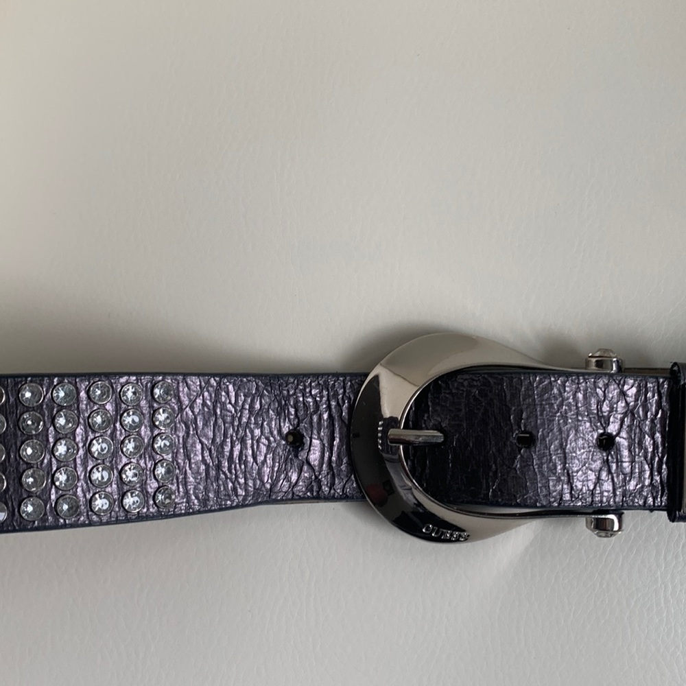 Guess Crystal Embellished Charcoal Grey Belt